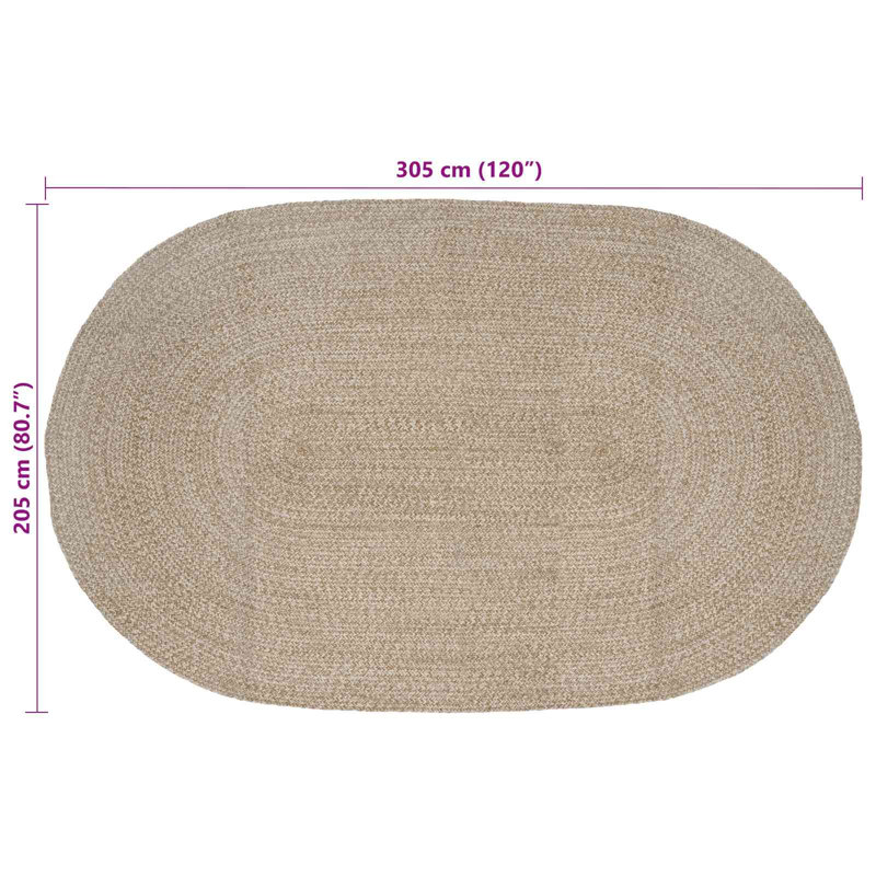 Hand Braided Area Rug, White/Natural, Oval 205cm x 305cm