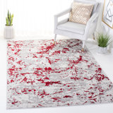 Abstract Grey/Red Area Rug