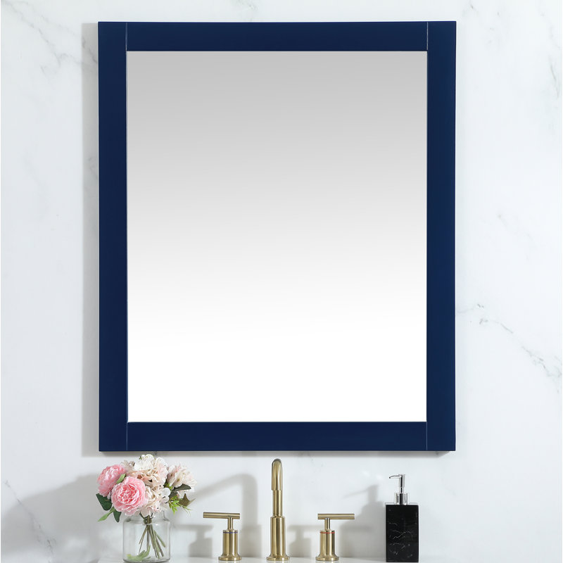 Rosenow Wood Flat Wall Mirror, Blue, 36'' H x 30'' W