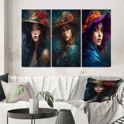 «Woman In Vintage Hat», 3 pièces sur toile