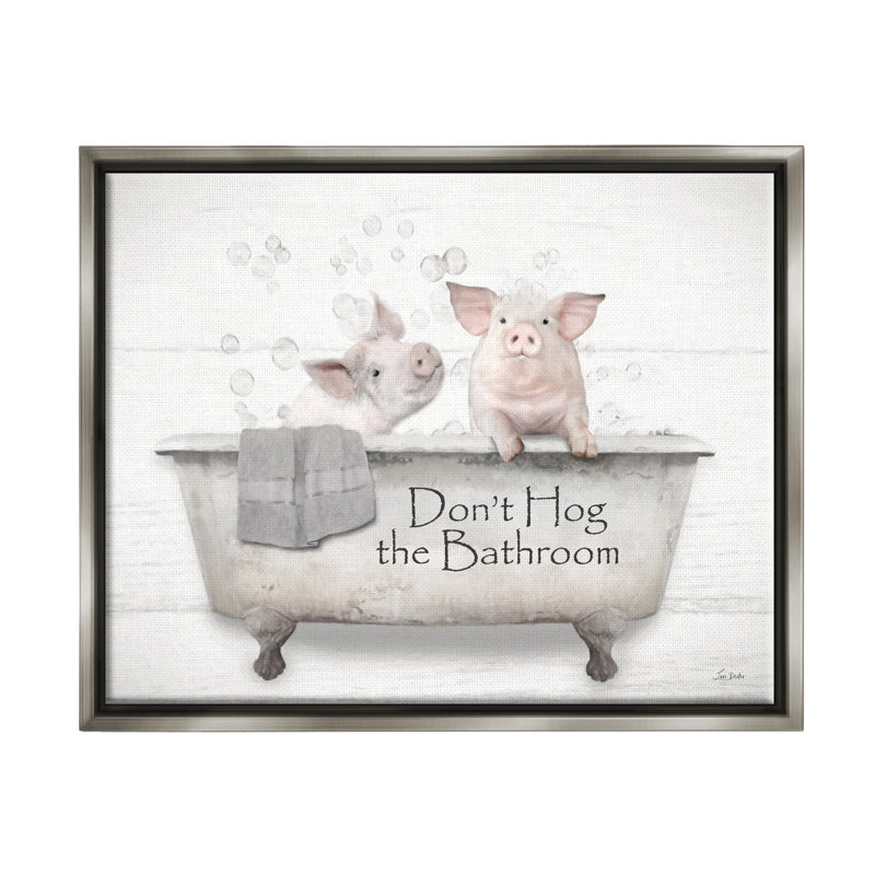 "Trinx Hog Bathroom", art mural sur toile flottante par Lori Deiter, H 25 po x l 31 po x P 1,7 po, Cadre flottant gris lustré