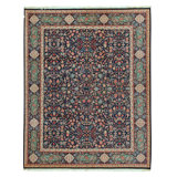 Hand Knotted Wool Oriental Area Rug in Navy And Light Green