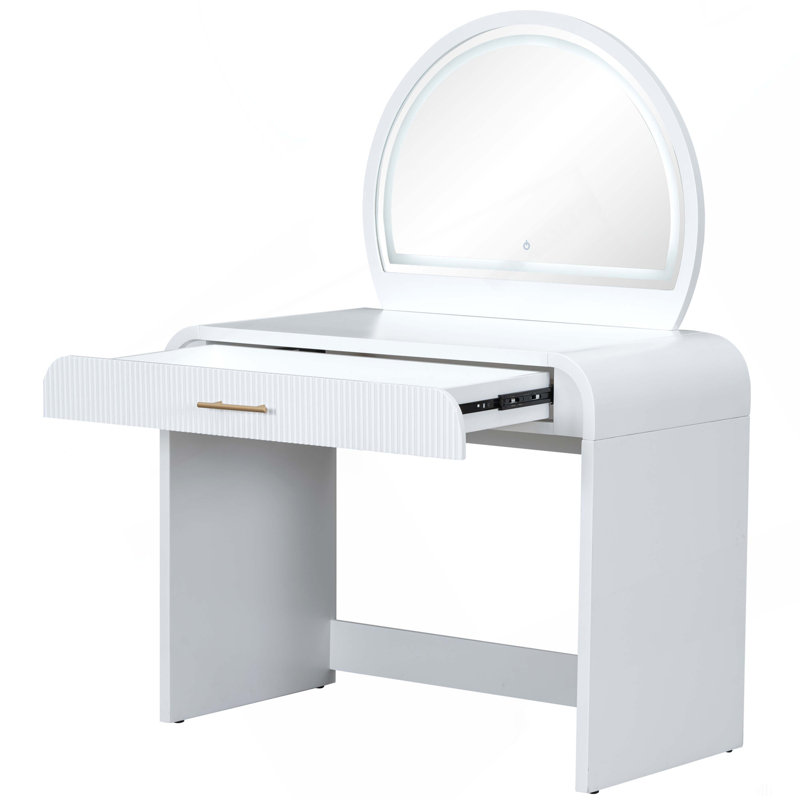 39" Makeup Vanity Table With Mirror Touch Screen Lighted Mirror, Dressing Table With Drawer For Bedroom, White, White
