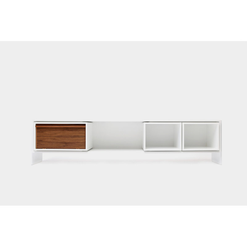 Low Units Unfinished TV Stand for TVs up to 88", Lacquered White/Walnut