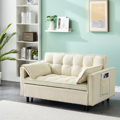 Lit simple tapissier beige, 53 po avec support de planche, coussin rembourré en éponge et cadre de panneau en bois massif, 2, lit de décor d'appartement 53 po, coussin, aucun sommier nécessaire