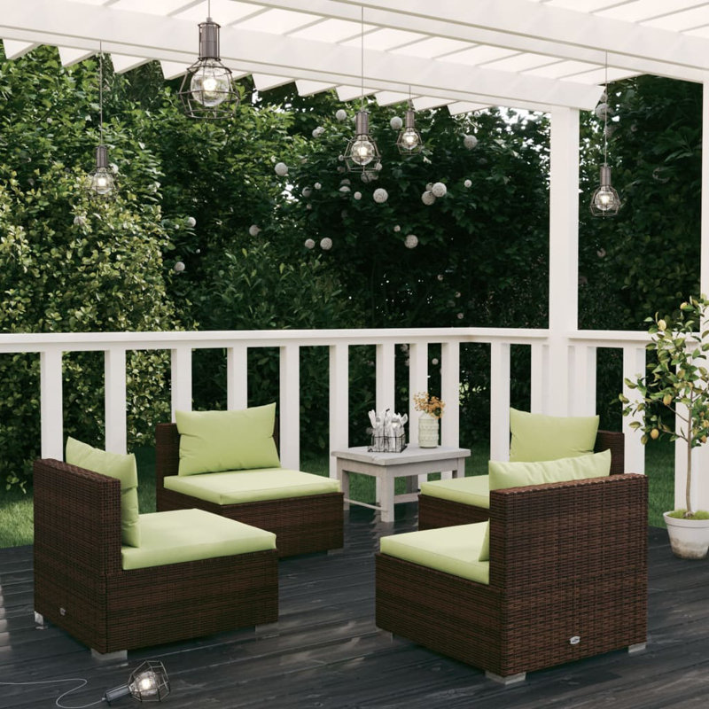 27.6" Wide Rectangle Patio Sectional Set with Cushions, Green, Brown