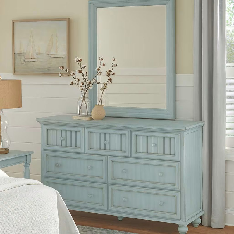 Commode à 7 tiroirs avec miroir Kolya, Bleu