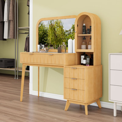 Meuble-lavabo luxueux avec miroir arqué, tiroirs et station de charge