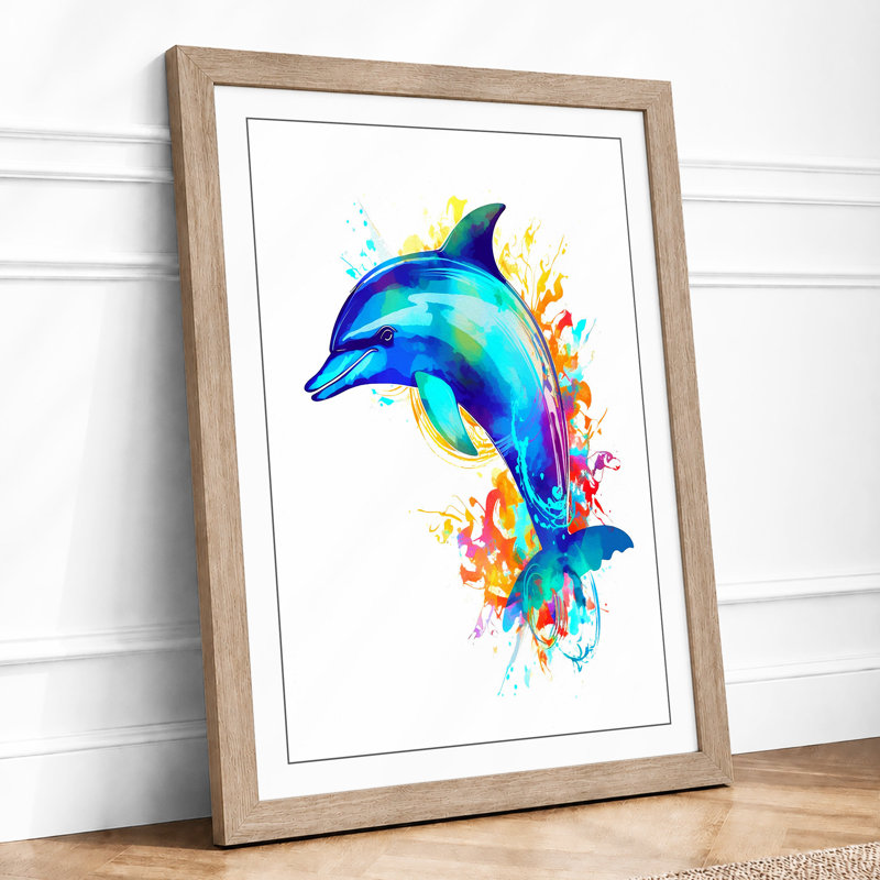 Leaping Dolphin Coastal - Print, A3 - 42.0 x 29.7 cm, Oak
