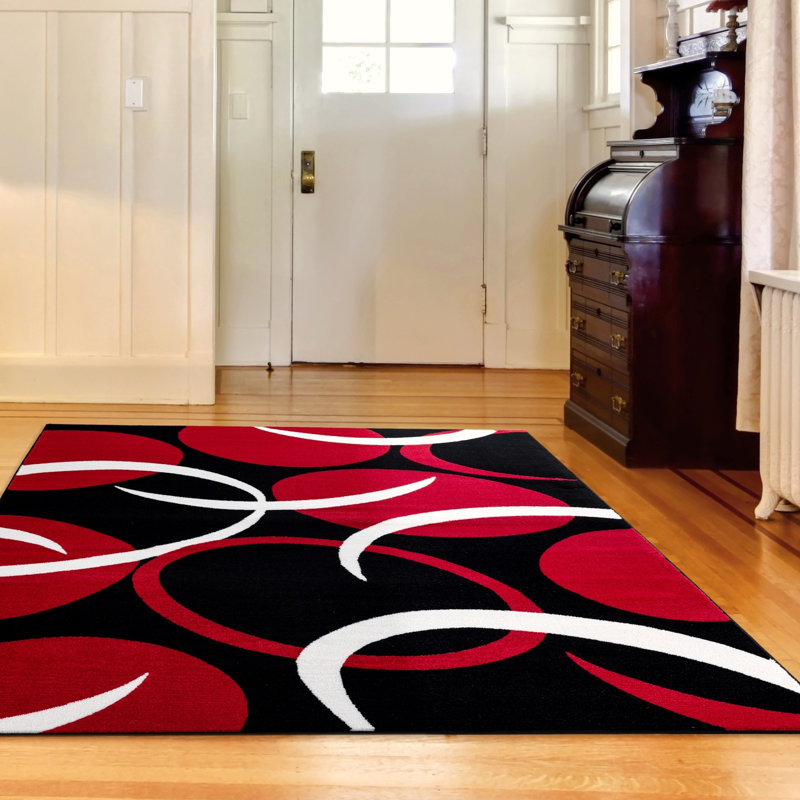 Tapis à motif abstrait rouge Dossantos, Rectangle 2 pi x 3 pi 4 po
