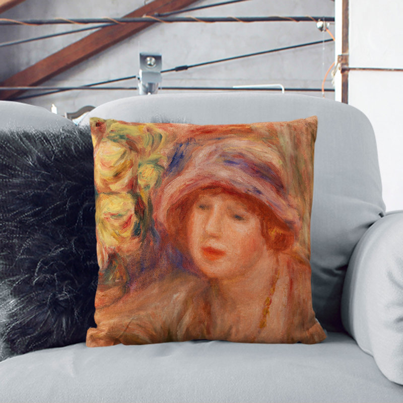 Woman Leaning Square Throw Cushion, 55cm H x 55cm W x 20cm D, Stone