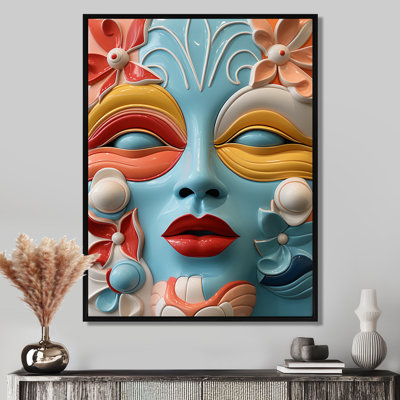 Turquoise, femme contemporaine, masque - art mural africain