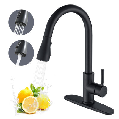 Matte Black Kitchen Faucet, Kitchen Sink Faucet With Pull Down Sprayer Single Handle Stainless Steel Commercial Modern For 1 Or 3 Hole Farmhouse Camper Laundry Utility Rv Bar Sinks