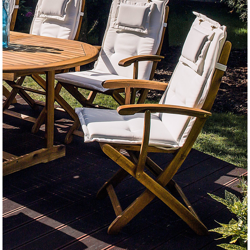 Maren Folding Patio Dining Armchair with Cushion, Off-White