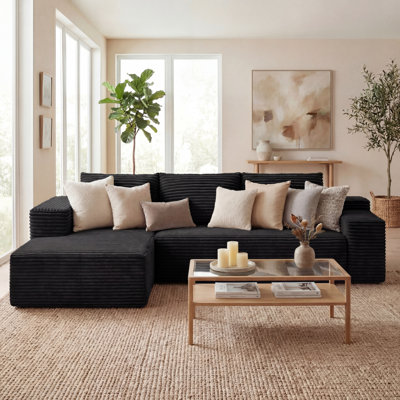 109" L-Shaped Compression Sofa with Chaise, Modern Modular Deep Seat Upholstered Couch, No Assembly Living Room or Bedroom Sofa
