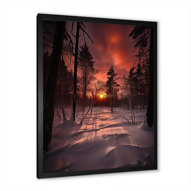 Wintersun brillant à travers les arbres éclairés par la neige - salon d'art mural forêt, H 40 po x l 30 po x P 1,5 po