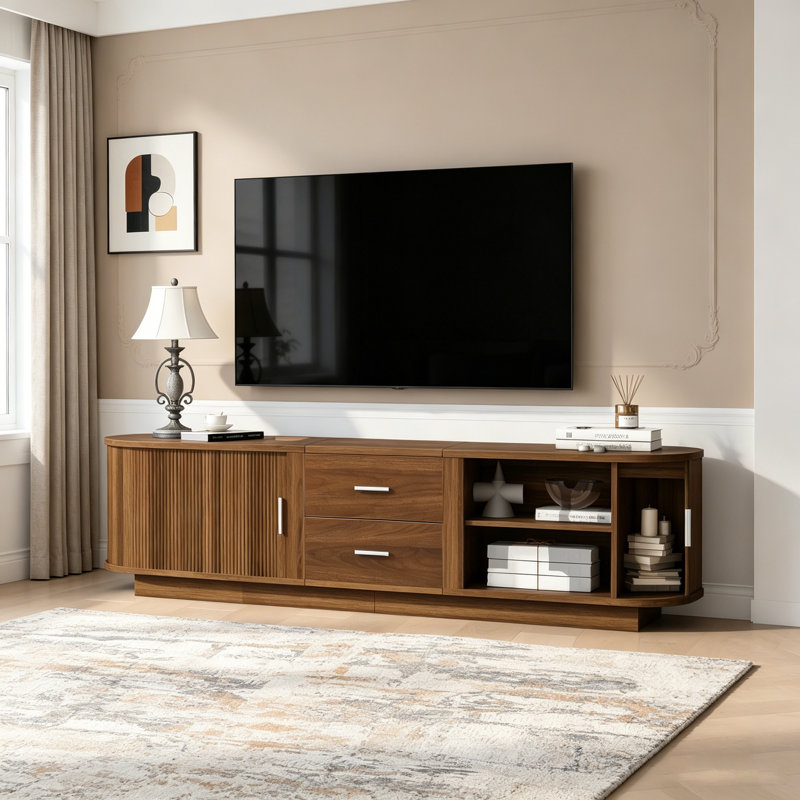 Modern Storage Cabinet with Rounded Corners, Marble Contrast Top & Adjustable Interior Shelves, Tiger