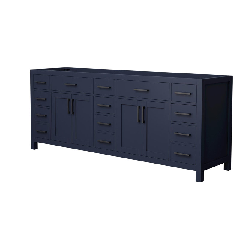 Base de meuble-lavabo double autoportante de 83 po Beckett, Bleu foncé / noir mat
