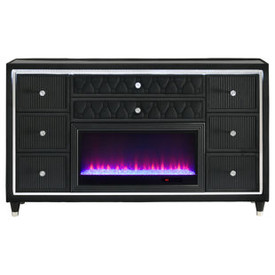 Lorient 8-Drawer LED Bedroom Flame Box Dresser Black