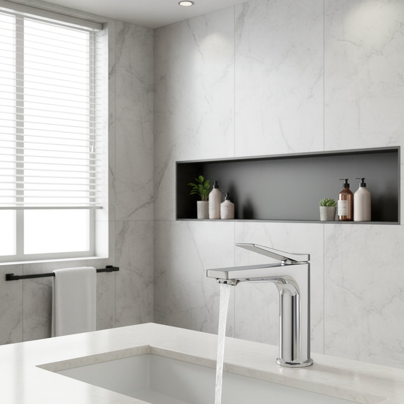 Robinet de salle de bain monotrou en chrome poli, robinet de lavabo à poignée simple, Chrome chrome