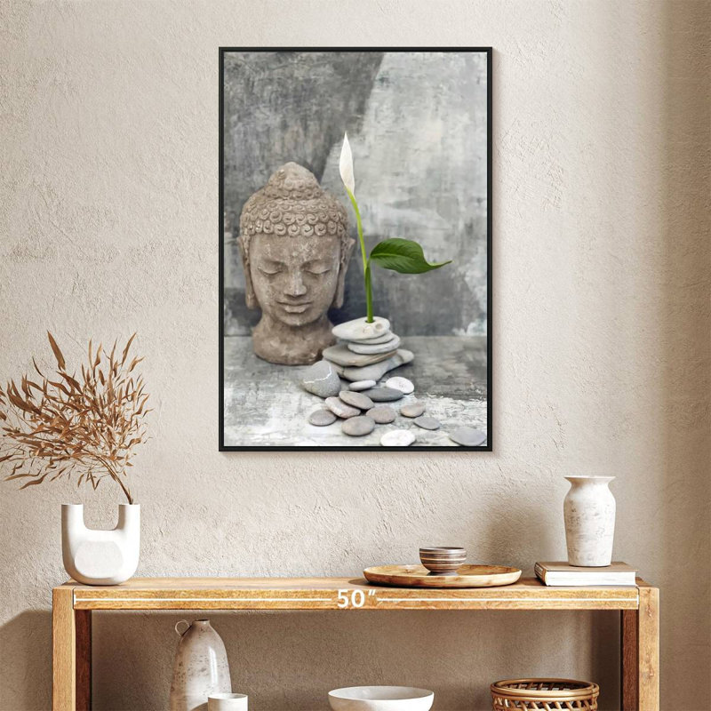 Tête de bouddha zen, 25 po x 37 po, Cadre flottant noir