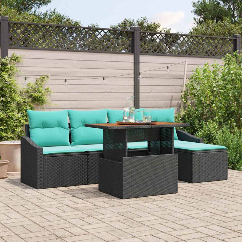 Ensemble repas 6 pièces vidaXL, Coussin bleu sarcelle / structure noire