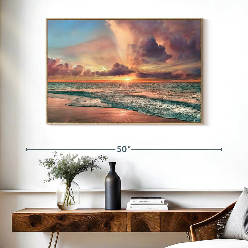 Plage de cuivre, 40 po x 27 po, Cadre flottant en bois naturel