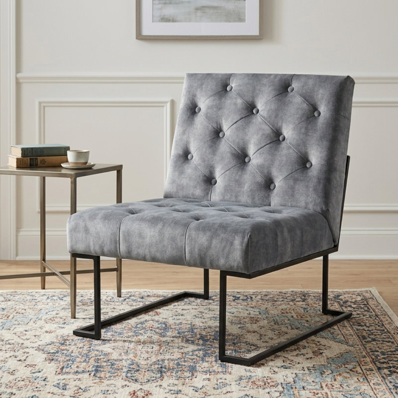 Fauteuil de chambre Klara, Velours gris, Noir