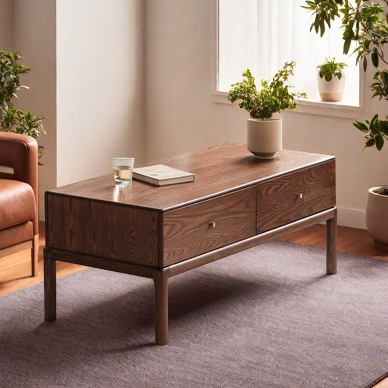 Table basse en bois massif rétro au design simple, H 16,53 po x L 39,37 po x l 22,04 po