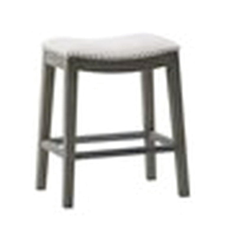 Tabouret de comptoir 27,42 po - structure en bois gris foncé, revêtement crème, garniture cloutée, siège d'une capacité de 300 lb, capacité maximale de 300 lb