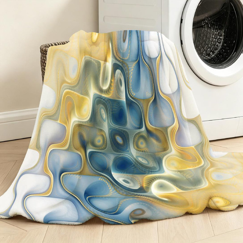 Jeté en molleton de flanelle dorée ultra douce, impression abstraite de vagues colorées abstraites, Jeté 30 po x 40 po