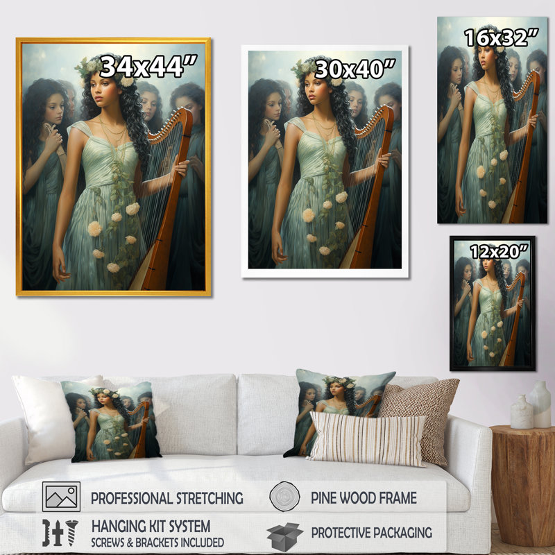 «Classical Music Harp Performance» - musique, art mural, Toile tendue, H 40 po x l 30 po x P 1,5 po