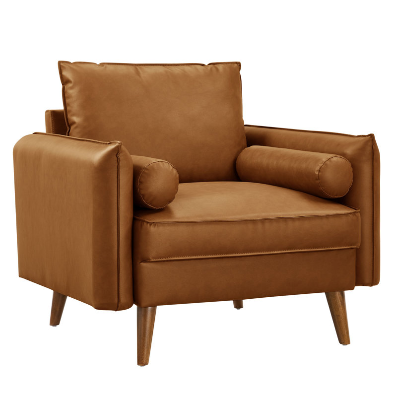 Revive Upholstered Vegan Leather Accent Armchair, Tan Faux Leather