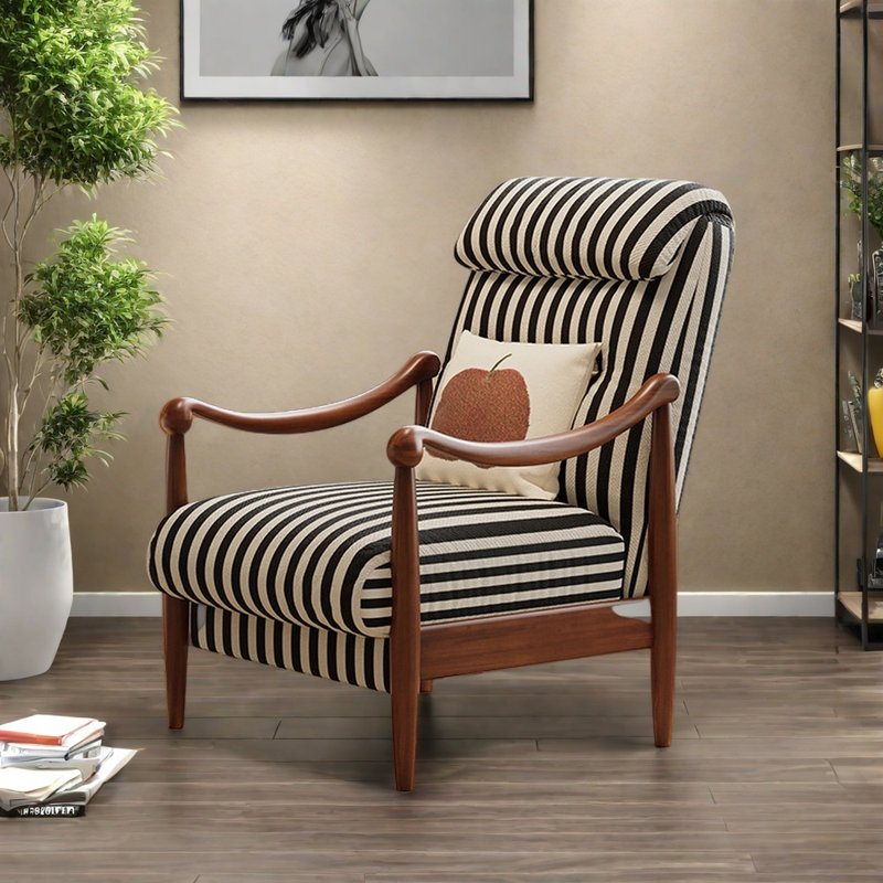 Comfortable lounge chair made of ash wood, Black/White Polyester Blend
