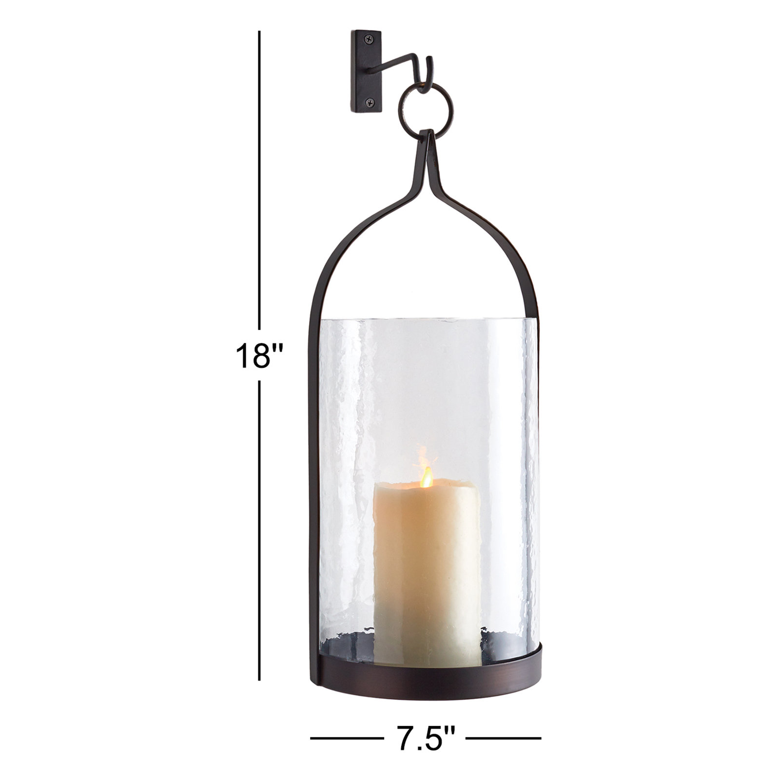 Iron Wall Lantern Candle Holder, 18" H x 7.5" W x 7.5" D