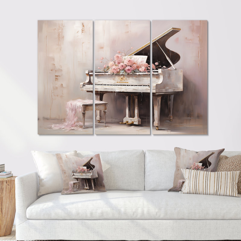 «Pink Pastel Piano Play II», ensemble d'art mural sur toile, H 28 po x l 36 po