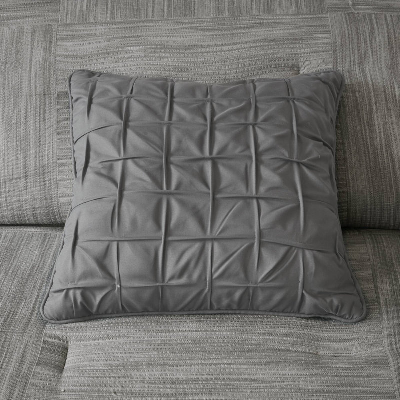 Ensemble d'édredon en tissage 7 pièces Walter, Édredon pour très grand lit + 1 jupe de lit + 2 , Gris