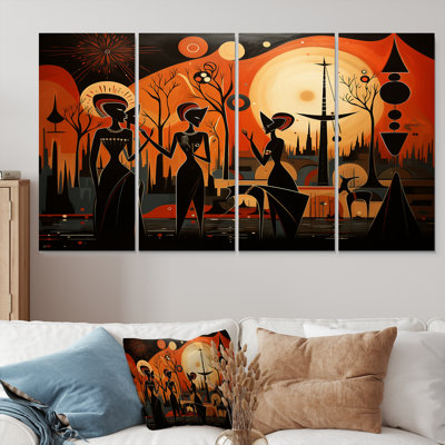 «African Contemporary Warriors Silhouettes», art mural africain, art mural 4 pièces