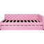 Lit double rembourré rose avec lit gigogne simple pour une chambre à coucher relaxante et pratique