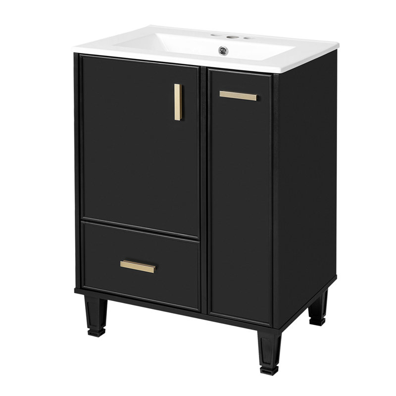 Meuble-lavabo 24 po avec lavabo, armoire de salle de bain avec tablette de porte 24 po, Noir