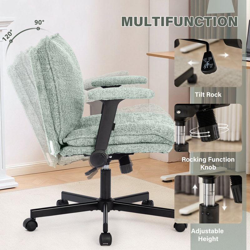 Modern Teddy Cross legged  Office Chair With Flip&Up Down Adjustable Armrests, Light Green