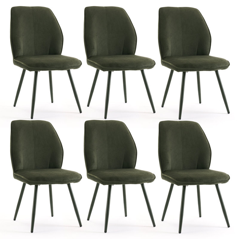Monno Fabric Upholstered Dining Chairs Armless Side Chairs with Metal Frame, Dark Green, 6, Dark Green