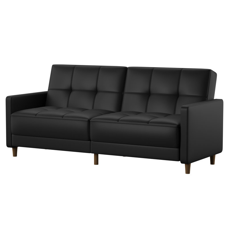Benitez Twin 76'' Faux Leather Convertible Sofa, Black