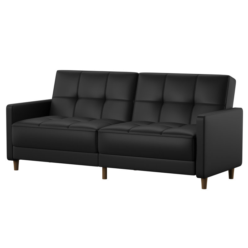 Everman 3 Seater Faux Leather Sleeper, Black