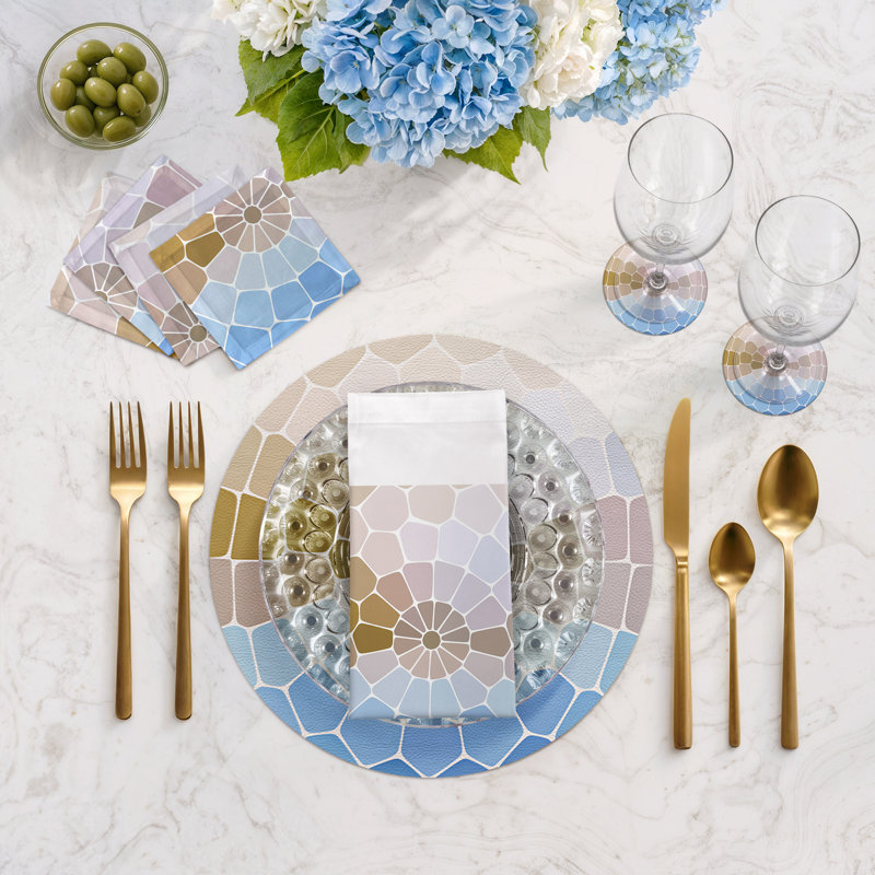 Mosaico Vegan Leather Round Pebble Placemat, Mykonos