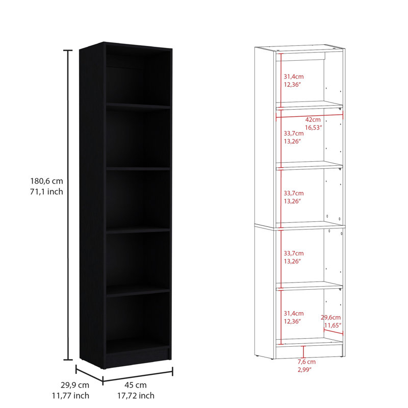 Black Slim Living Room With 2 Bookcases, 7 Shelves, Enhances Ambiance, Wood Piece Bookcase Setup - Versatile Storage And Display