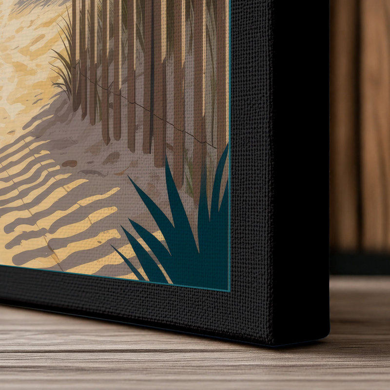 Dunes and Beach House Coastal 1 Piece Wrapped Canvas Wall Art, 30x20 - 76.2 x 50.8 cm, Black Border