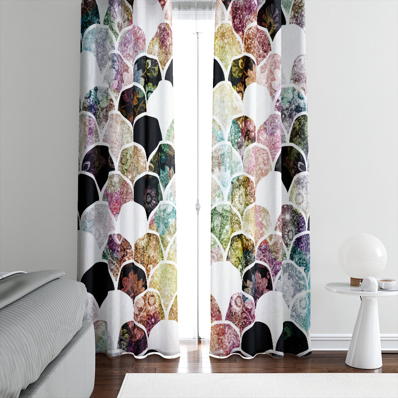 Panneaux de rideaux semi-transparents Boho Mermaid Scales, 40 po x 82 po