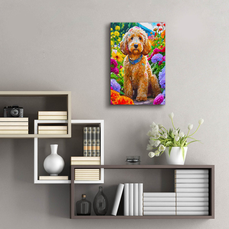  «Sitting Labradoodle» par Dean Russo, art mural en verre acrylique, 16 po x 24 po, H 24 po x l 16 po