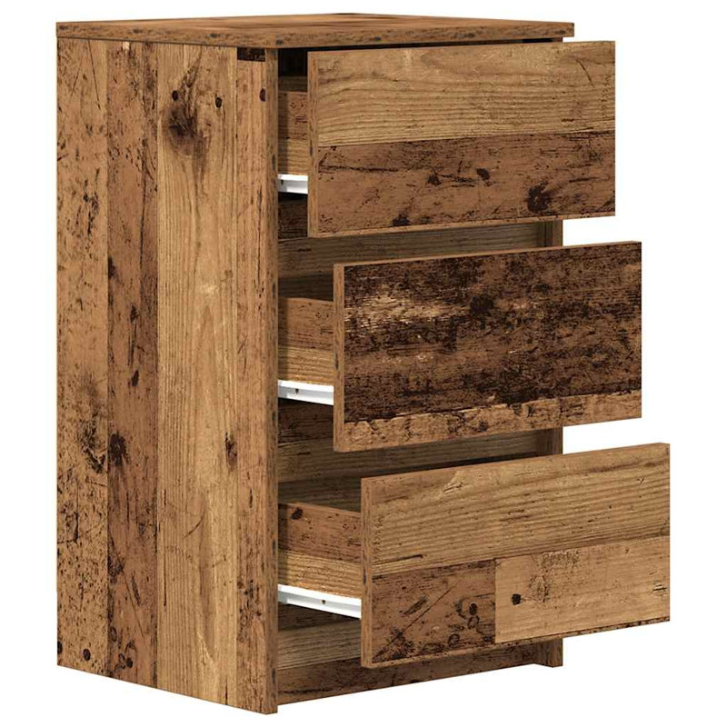 Bedside Cabinet With 3 Drawers 39X35x65 Cm, Old Wood